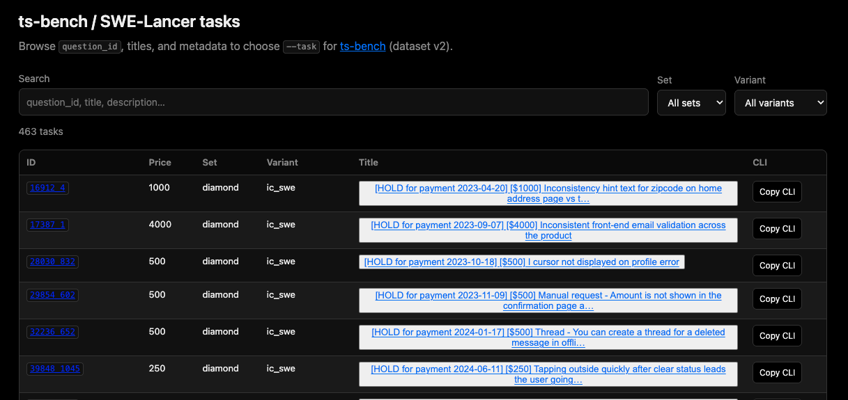 SWE-Lancer task browser